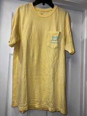 Southern Tide Yellow Pocket T-Shirt with Blue Fish Logo